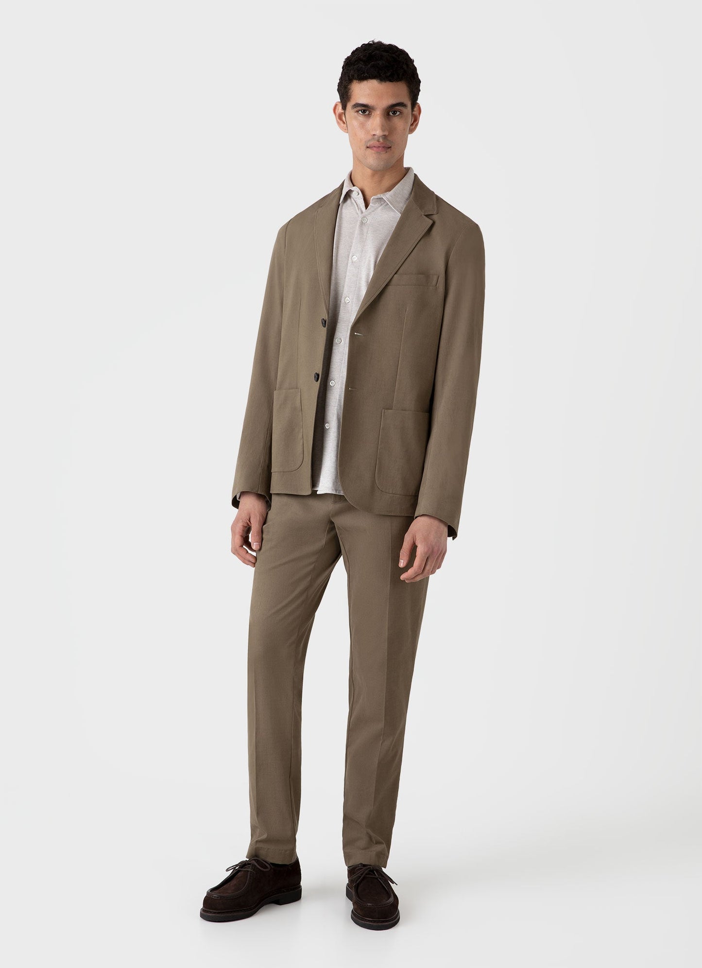 Mens Cotton Cashmere Pique Shirt In Putty Melange Msht2097 Whhs