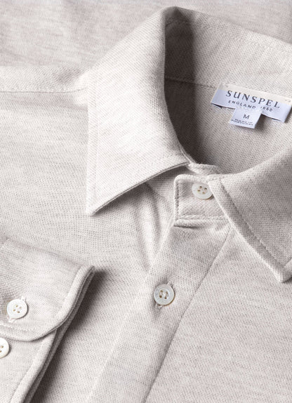 Mens Cotton Cashmere Pique Shirt In Putty Melange Msht2097 Whhs