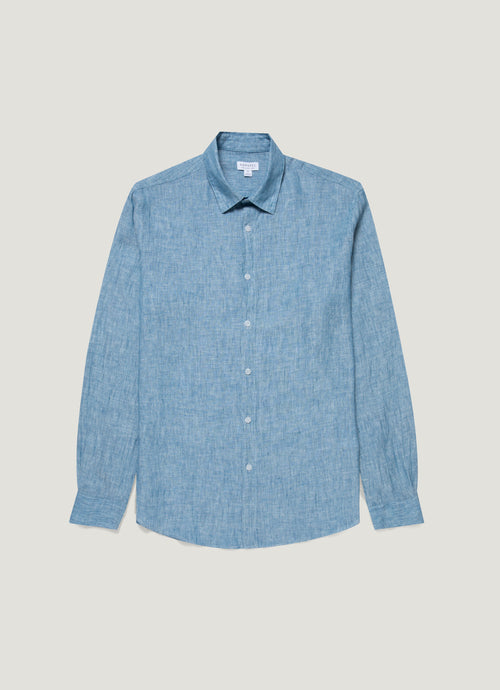 Mens Linen Shirt In Como Blue Msht2106 Buvp