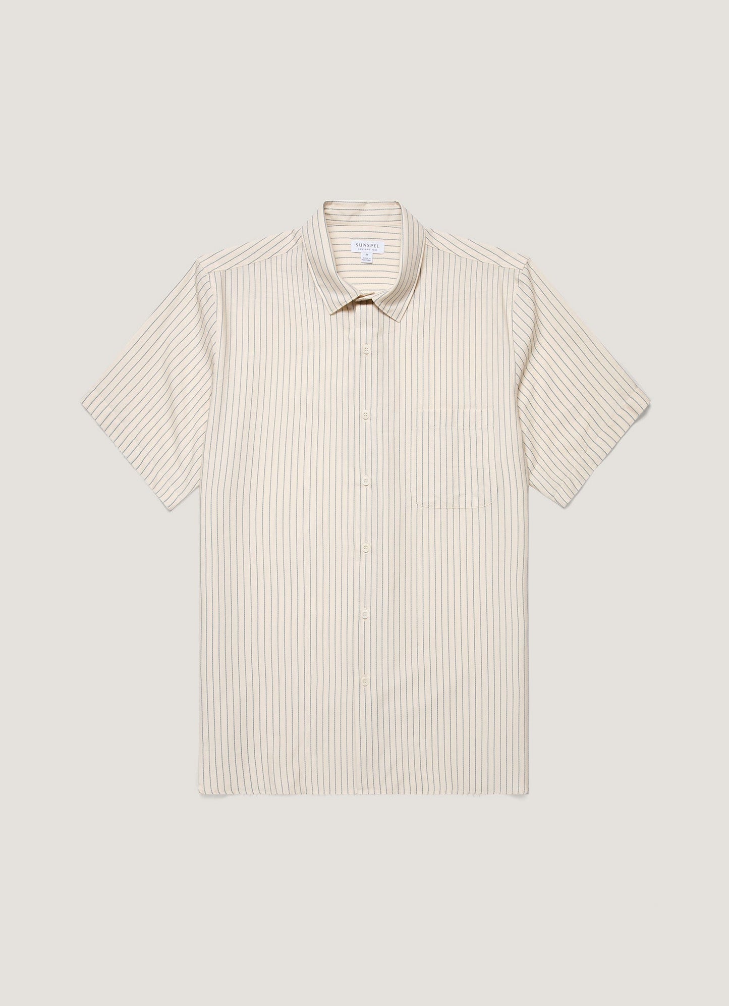 Mens Short Sleeve Vintage Stripe Shirt In Vintage Blue Ecru Msht2111 Stni