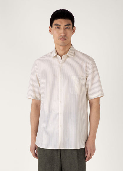 Mens Short Sleeve Vintage Stripe Shirt In Vintage Blue Ecru Msht2111 Stni