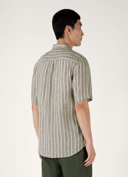 Mens Short Sleeve Linen Shirt In Dusk Green Ecru Msht2119 Stno