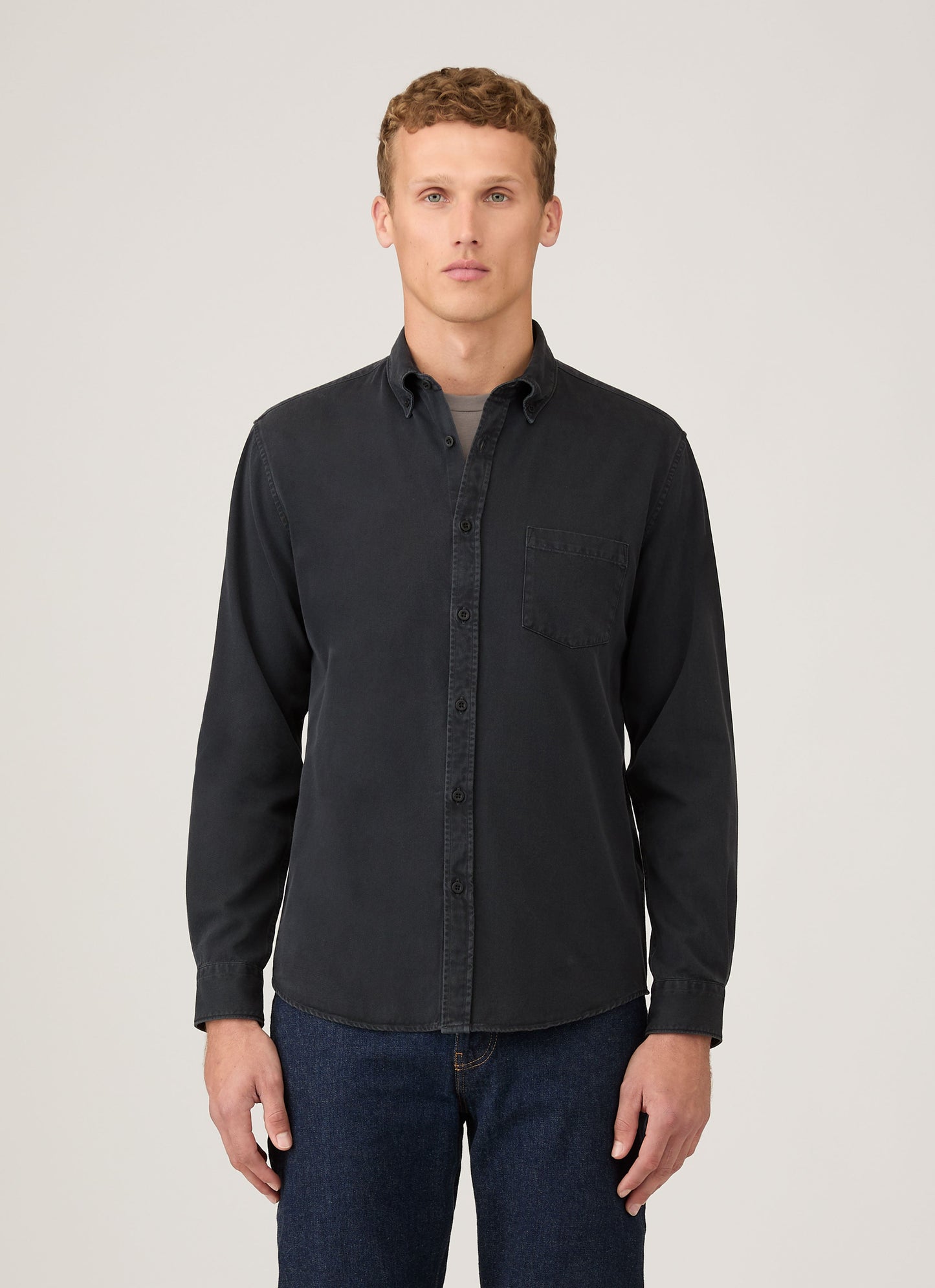 Mens Button Down Twill Shirt In Black Msht2134 Bkbh