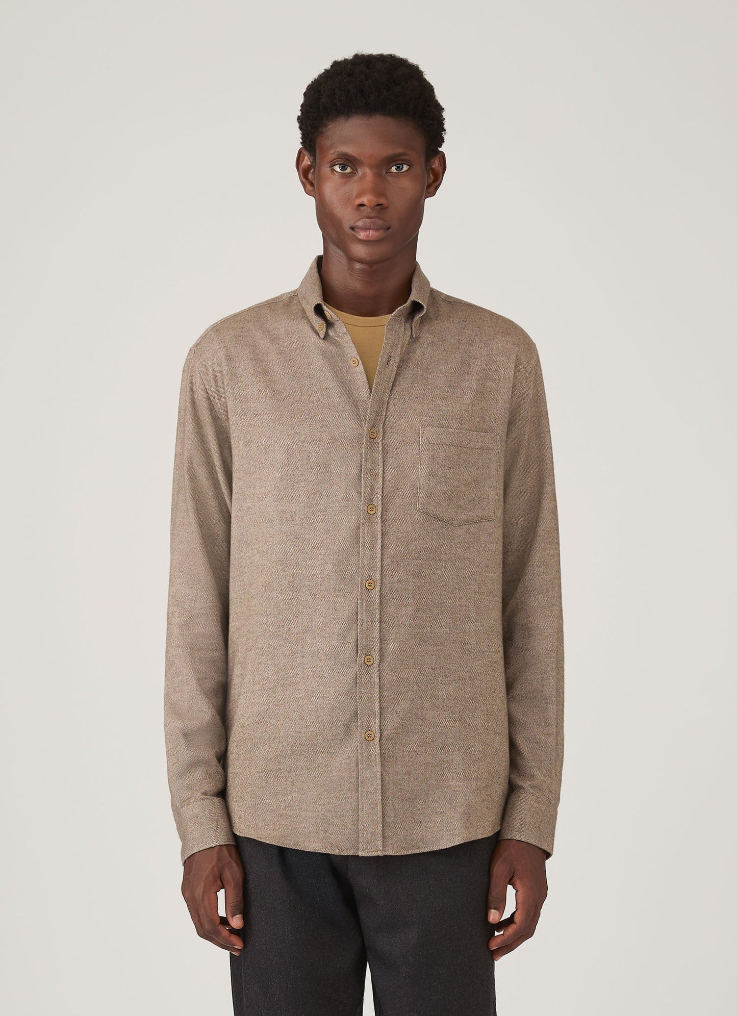 Mens Brushed Cotton Shirt In Light Brown Melange Msht2135 Brgn