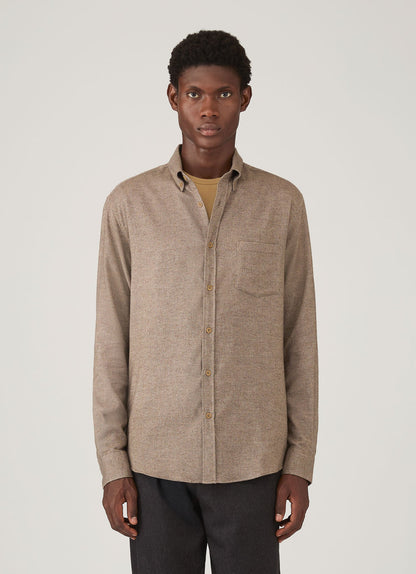Mens Brushed Cotton Shirt In Light Brown Melange Msht2135 Brgn