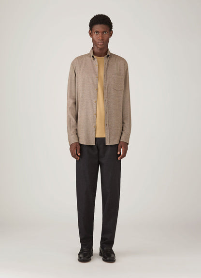 Mens Brushed Cotton Shirt In Light Brown Melange Msht2135 Brgn