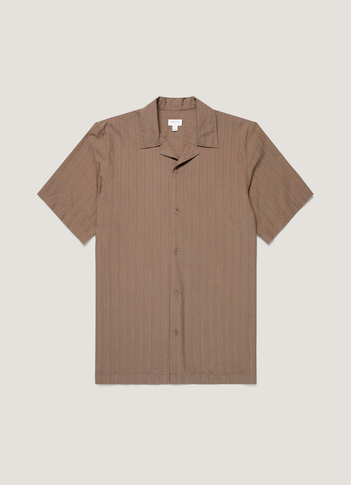 Mens Textured Stripe Camp Collar Shirt In Dark Cedar Msht2151 Brgr