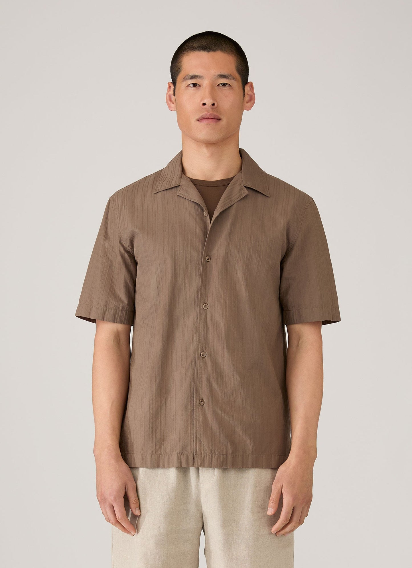 Mens Textured Stripe Camp Collar Shirt In Dark Cedar Msht2151 Brgr