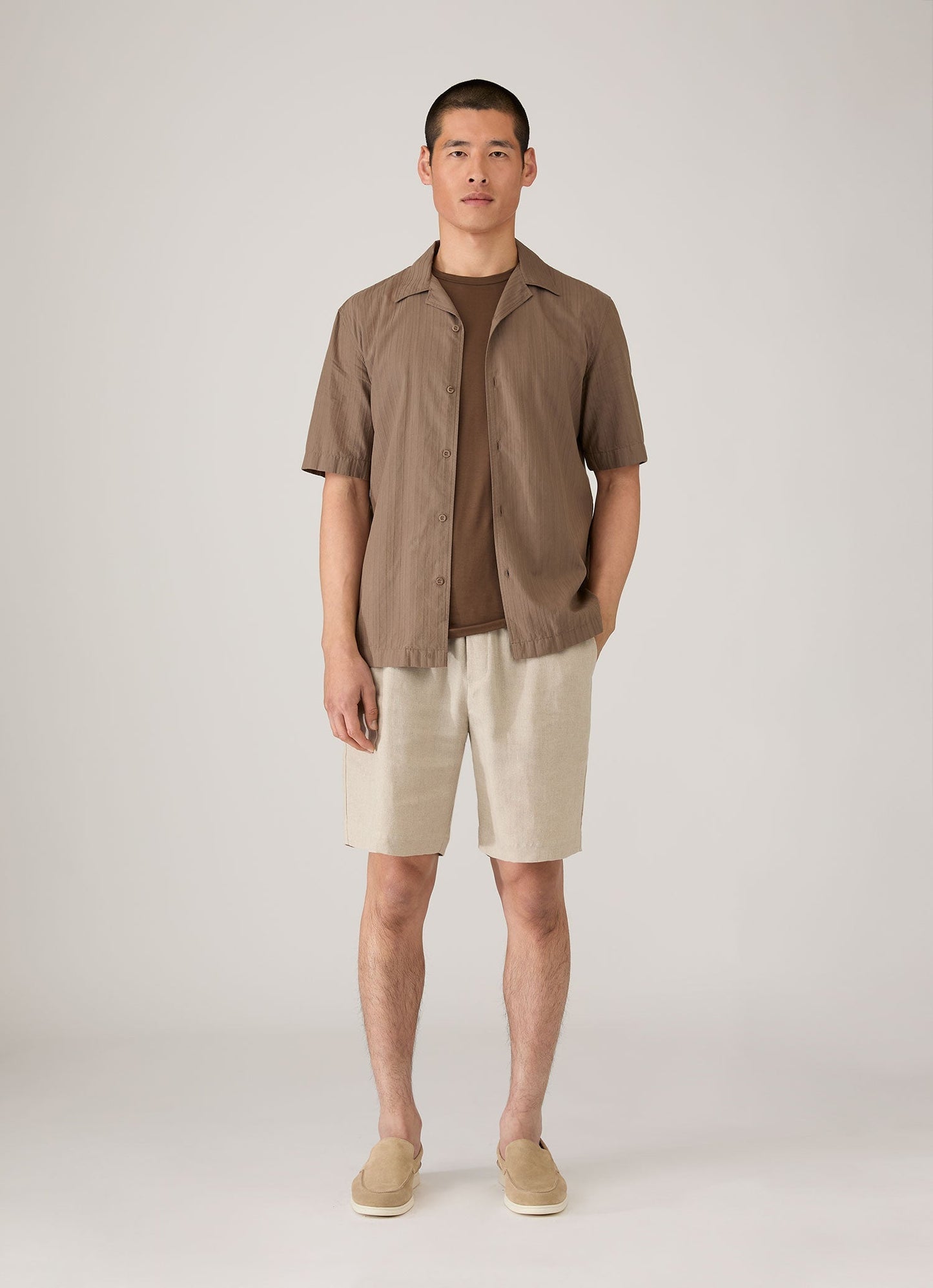 Mens Textured Stripe Camp Collar Shirt In Dark Cedar Msht2151 Brgr