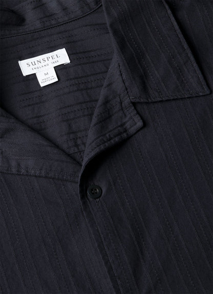 Mens Textured Stripe Camp Collar Shirt In Navy Msht2151 Buaa