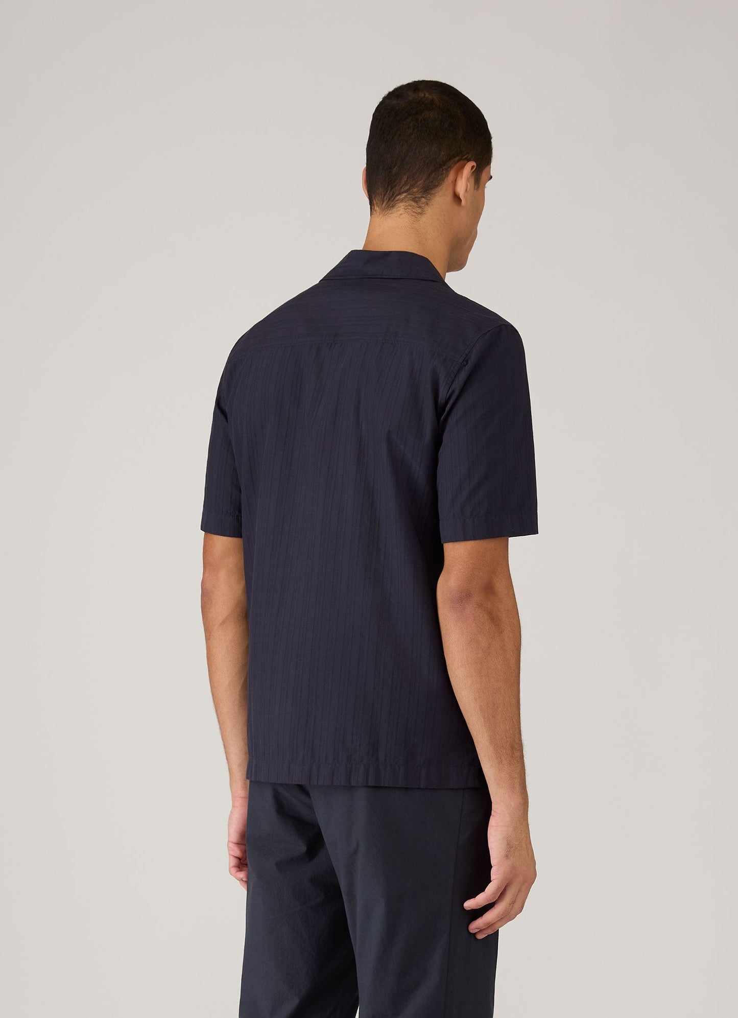 Mens Textured Stripe Camp Collar Shirt In Navy Msht2151 Buaa