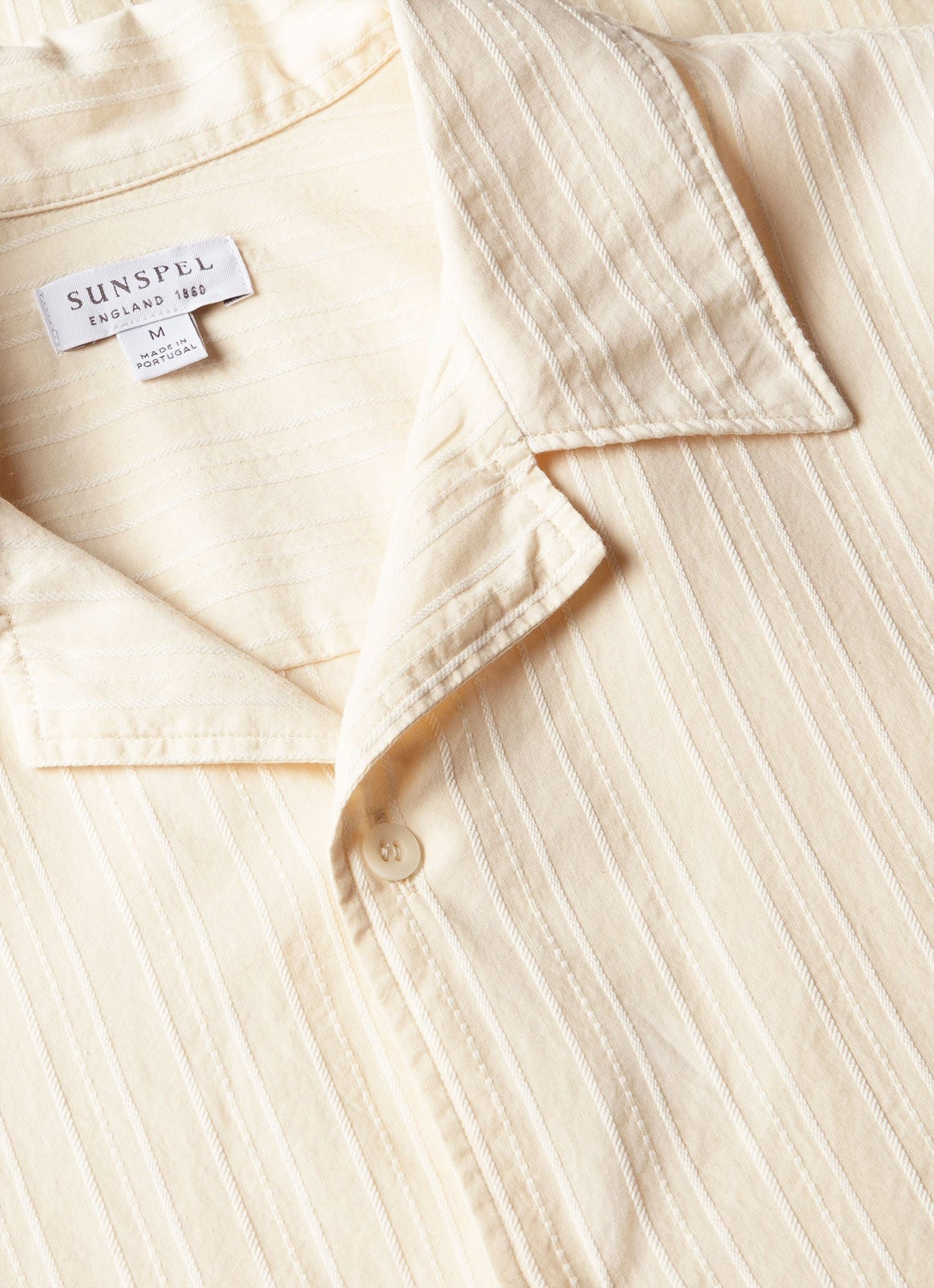 Mens Textured Stripe Camp Collar Shirt In Ecru Msht2151 Whcr