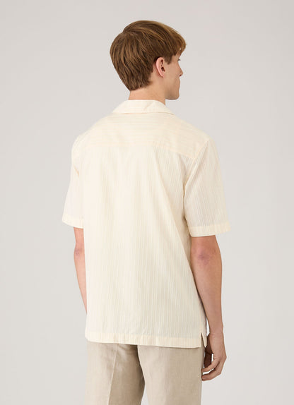 Mens Textured Stripe Camp Collar Shirt In Ecru Msht2151 Whcr