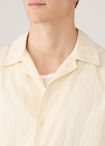 Mens Textured Stripe Camp Collar Shirt In Ecru Msht2151 Whcr
