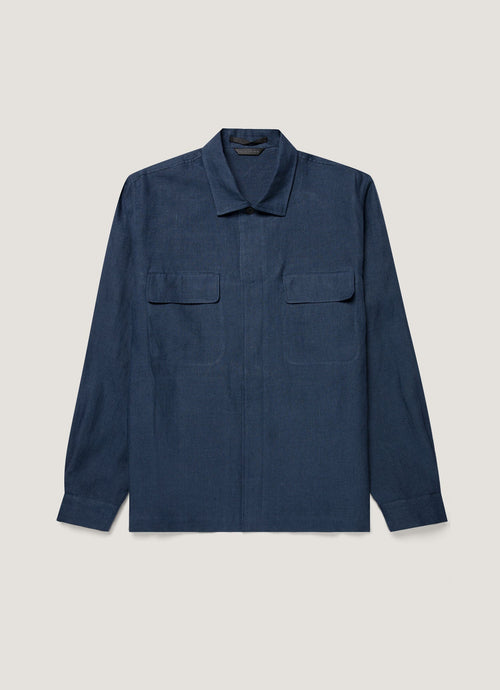 Mens Linen Overshirt In Light Navy Msht2152 Buaf