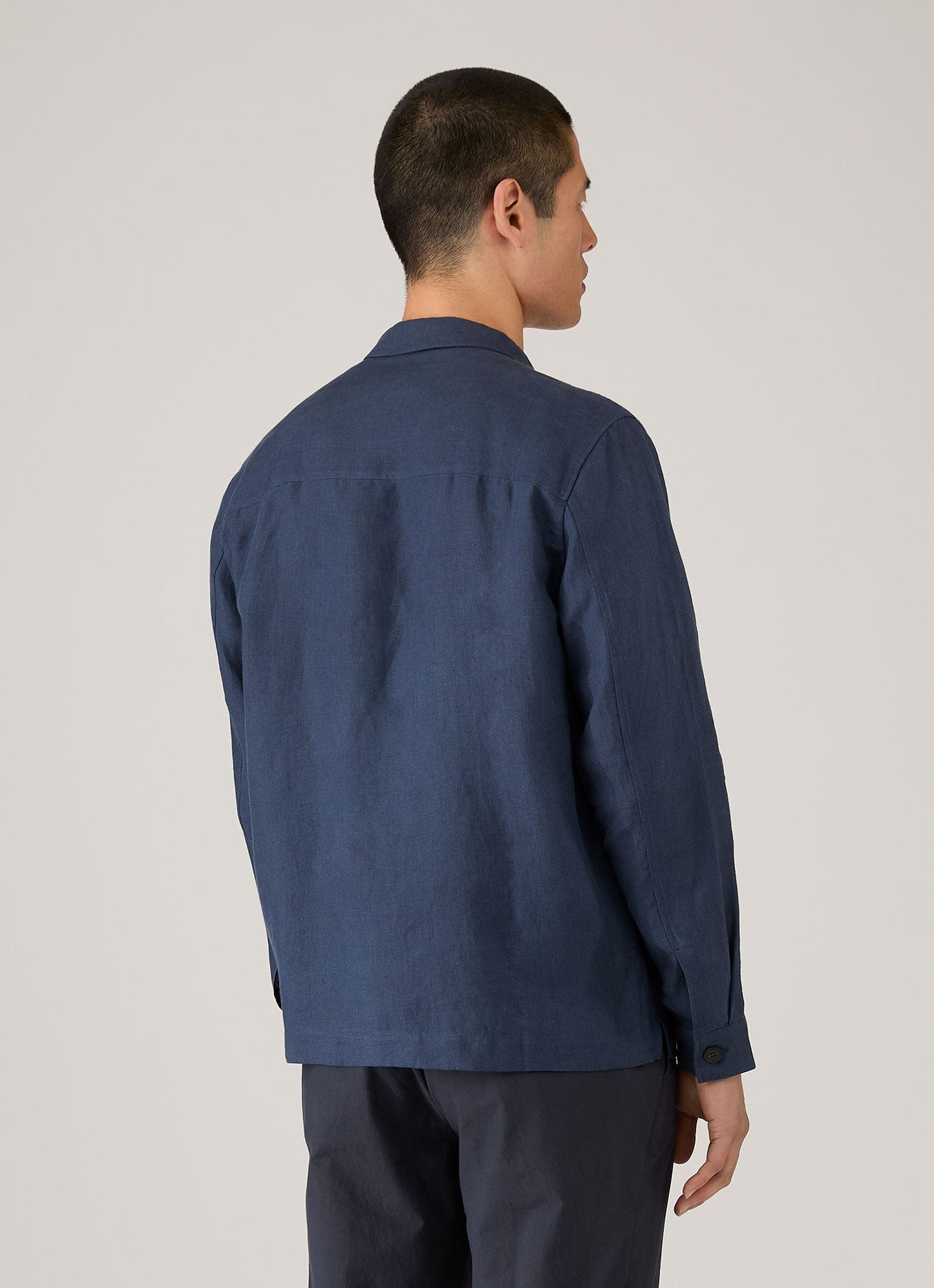 Mens Linen Overshirt In Light Navy Msht2152 Buaf
