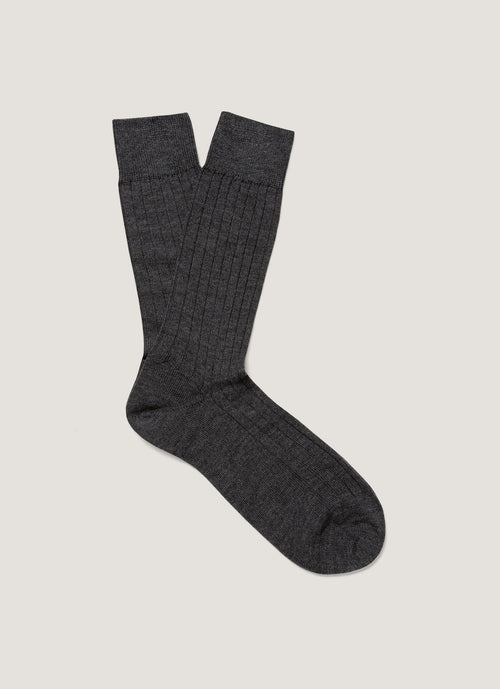 Mens Merino Wool Ribbed Sock In Charcoal Melange Msoc9489 Gyad
