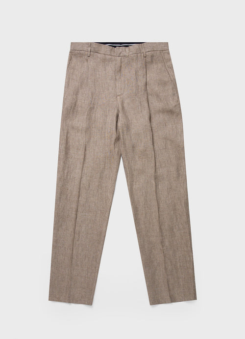 Mens Pleated Linen Trouser In Dark Sand Mtrs3049 Brey