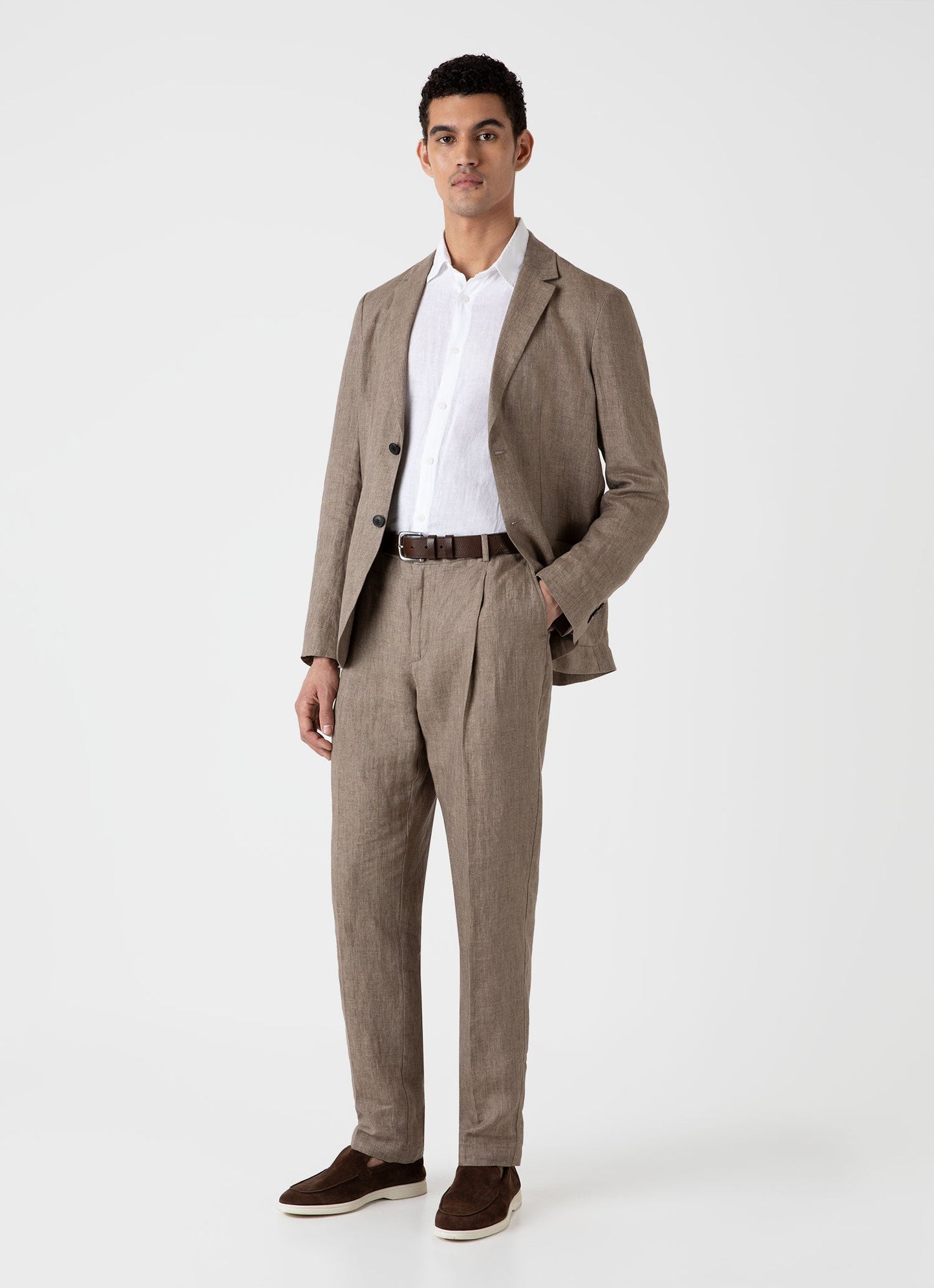 Mens Pleated Linen Trouser In Dark Sand Mtrs3049 Brey