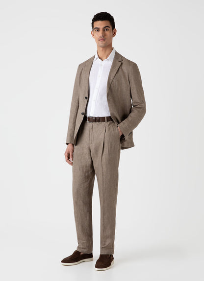 Mens Pleated Linen Trouser In Dark Sand Mtrs3049 Brey
