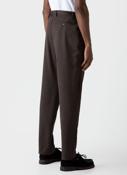 Men's Pleated Wool Flannel Trouser in Dark Brown Melange