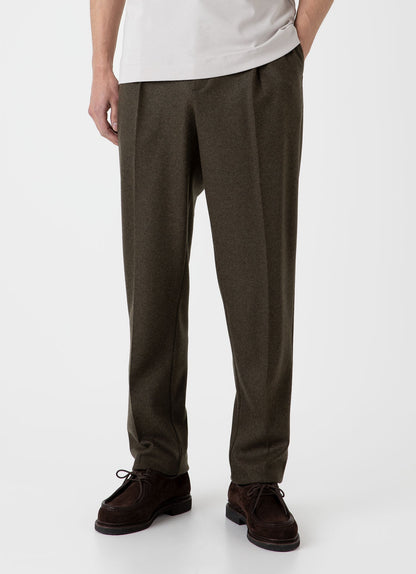 Mens Pleated Boiled Wool Trouser In Dark Khaki Mtrs3098 Gnhm