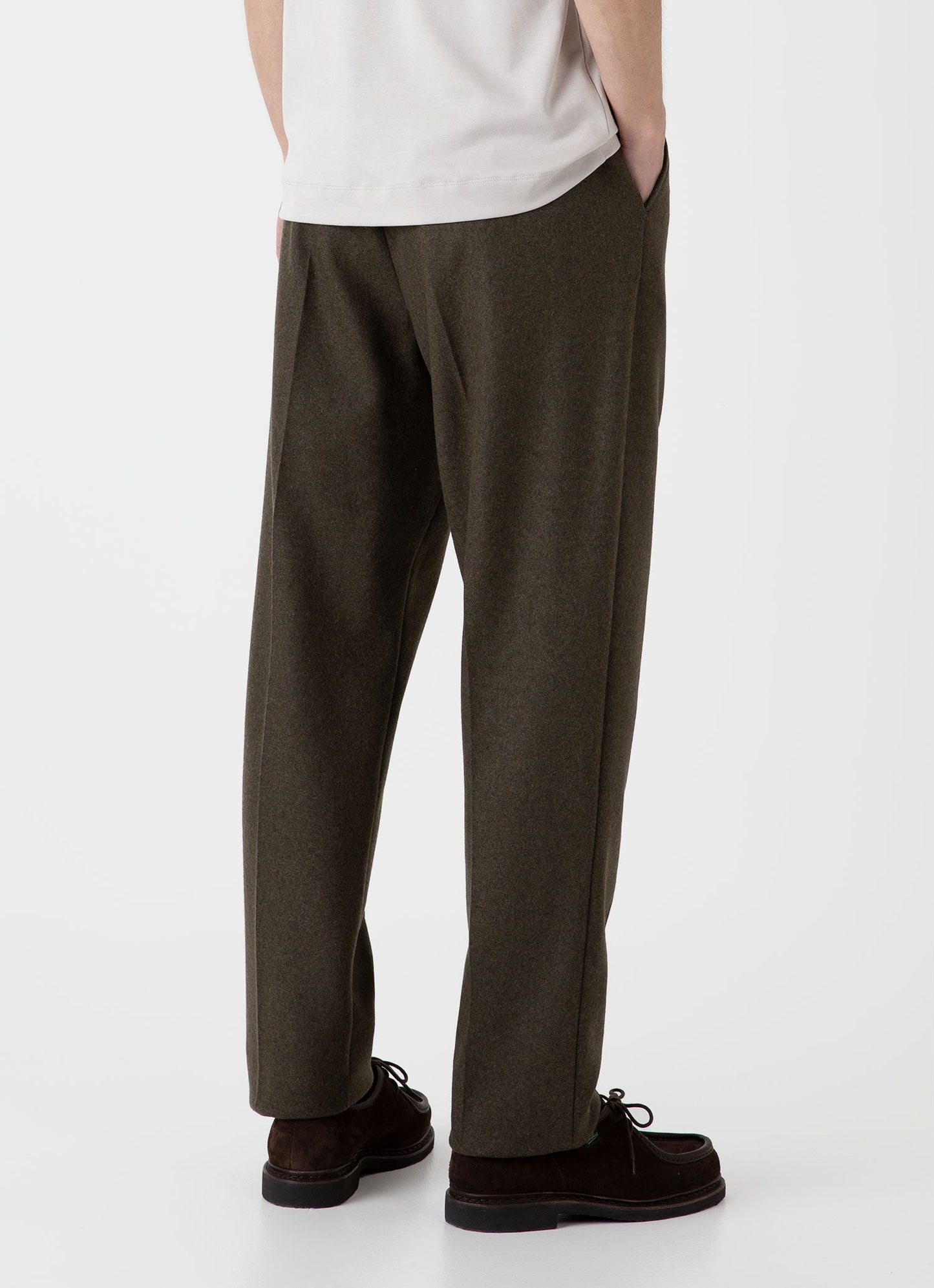 Mens Pleated Boiled Wool Trouser In Dark Khaki Mtrs3098 Gnhm