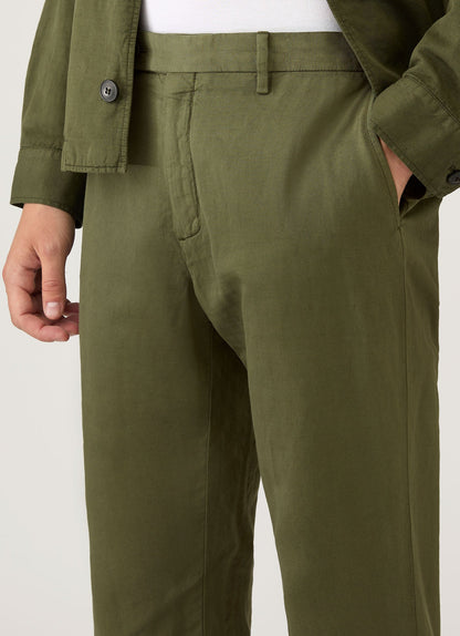 Mens Cotton Linen Trouser In Deep Olive Mtrs3136 Gniz