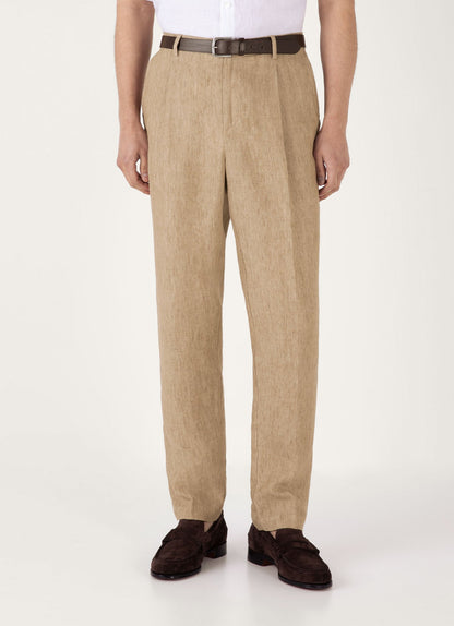 Mens Pleated Linen Trouser In Dune Melange Mtrs3115 Brga
