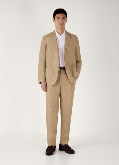 Mens Pleated Linen Trouser In Dune Melange Mtrs3115 Brga