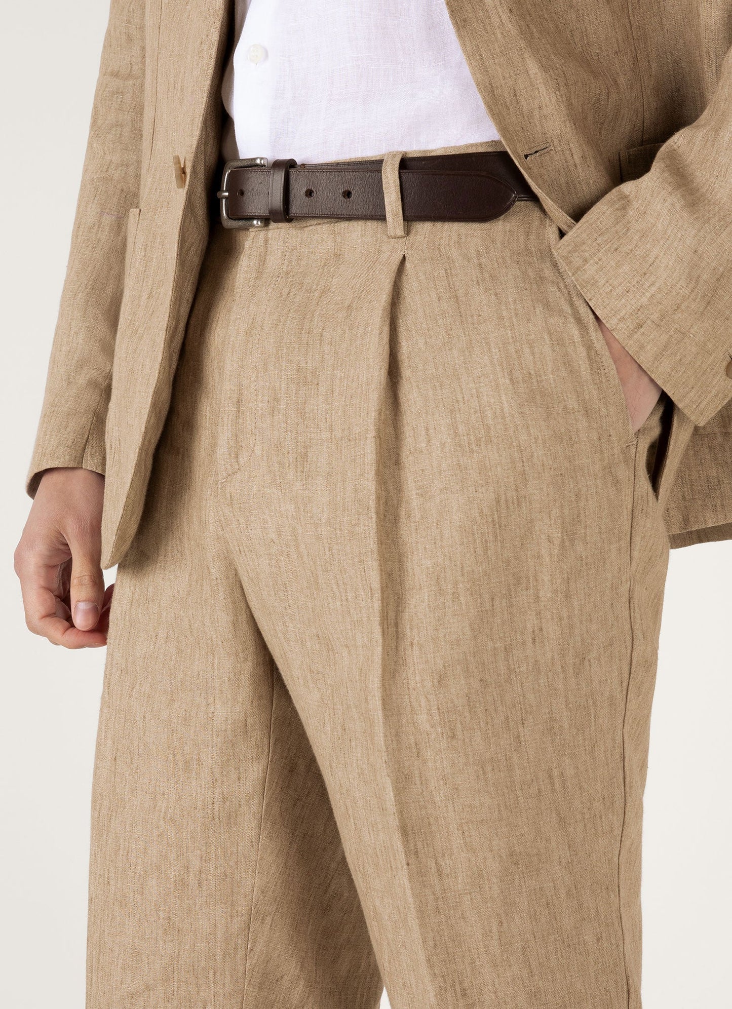 Mens Pleated Linen Trouser In Dune Melange Mtrs3115 Brga