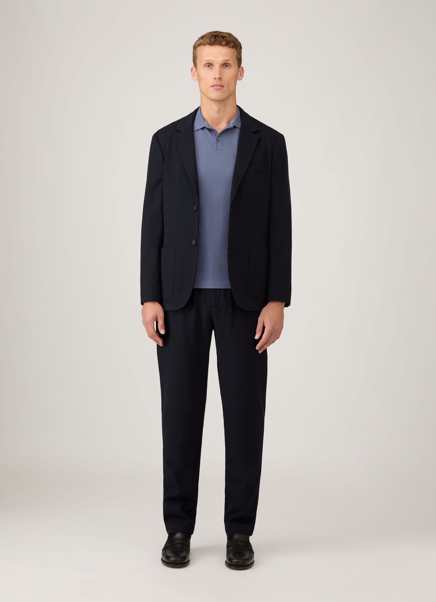 Mens Textured Wool Drawstring Trouser In Navy Mtrs3120 Buaa