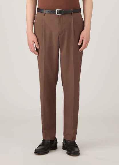 Mens Pleated Wool Twill Trouser In Light Brown Mtrs3122 Brdb