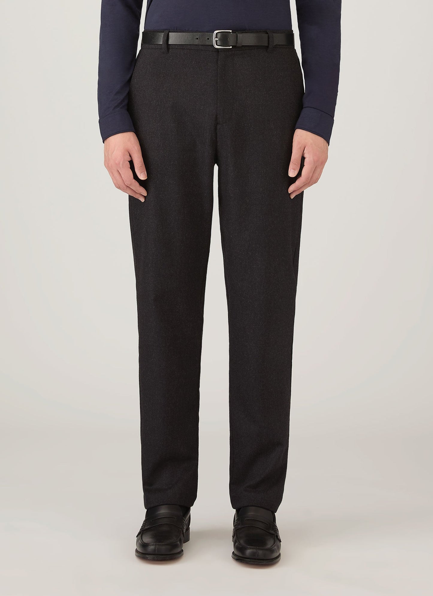 Mens Wool Cashmere Flannel Trouser In Charcoal Melange Mtrs3125 Gyad