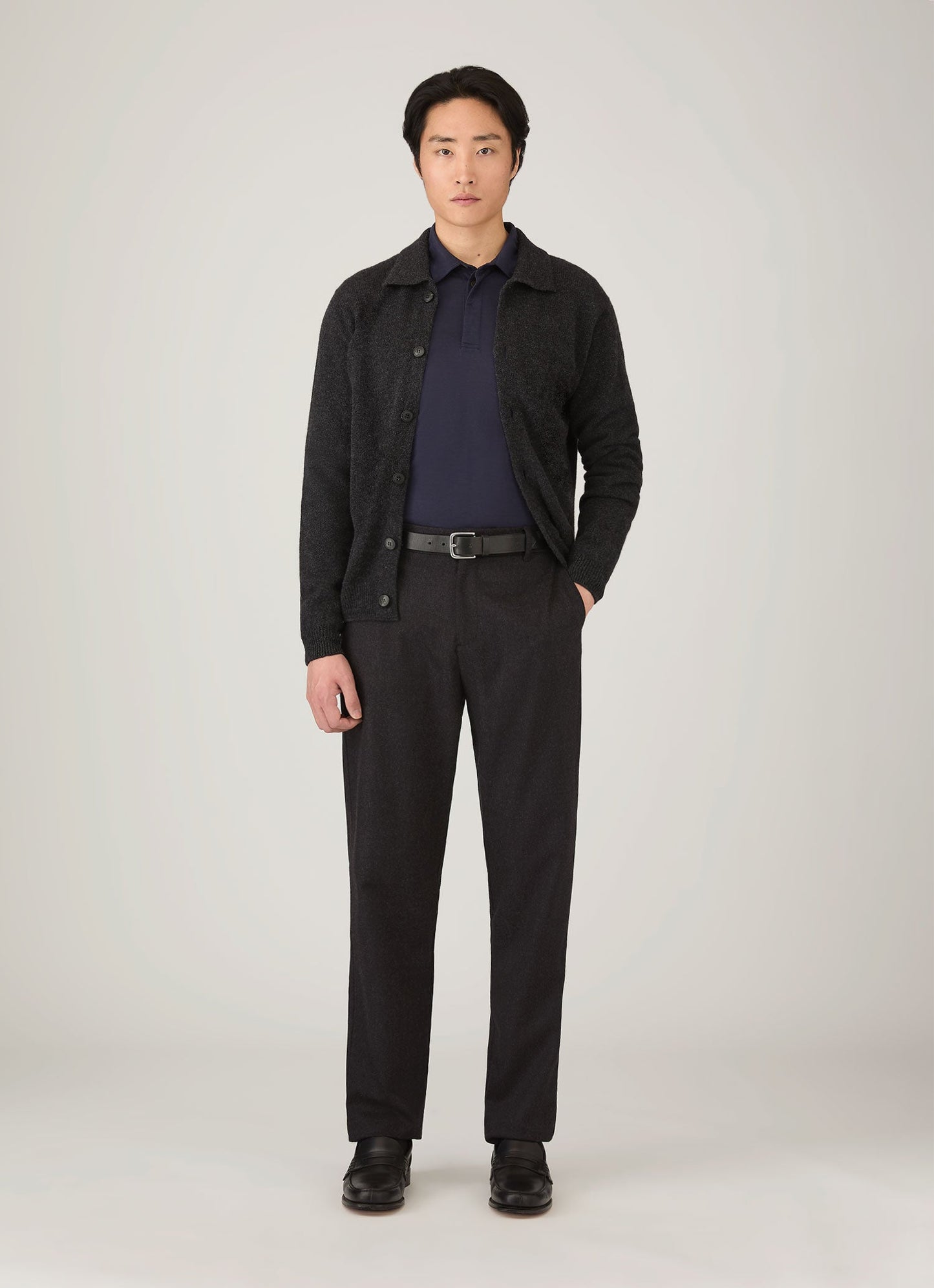 Mens Wool Cashmere Flannel Trouser In Charcoal Melange Mtrs3125 Gyad