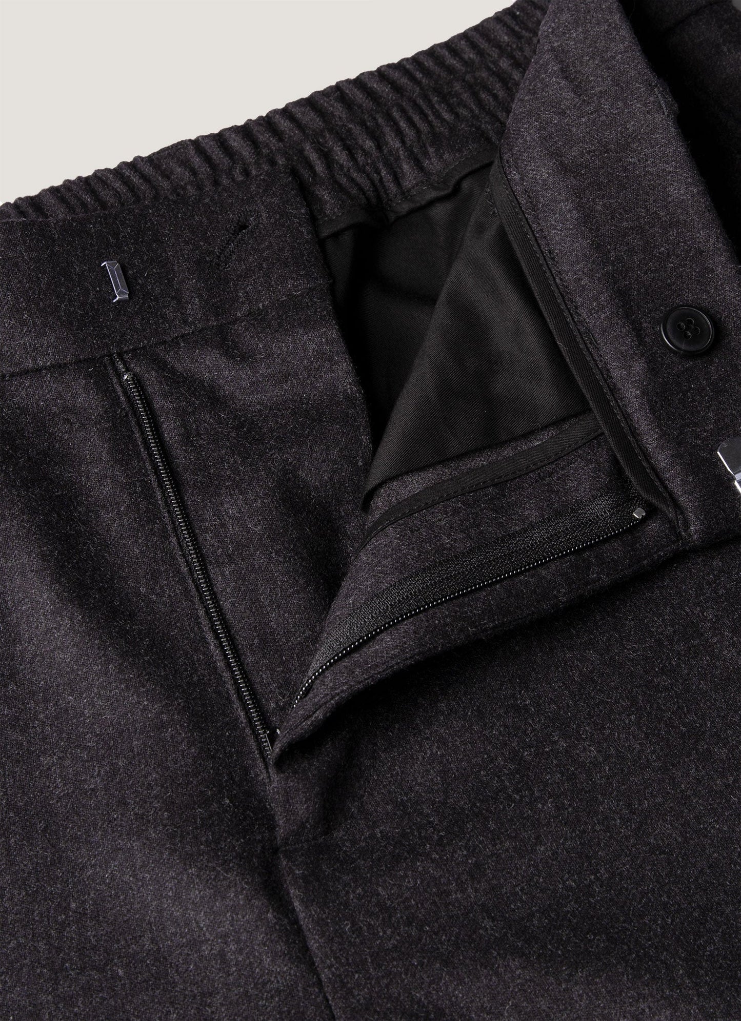 Mens Wool Cashmere Flannel Trouser In Charcoal Melange Mtrs3125 Gyad