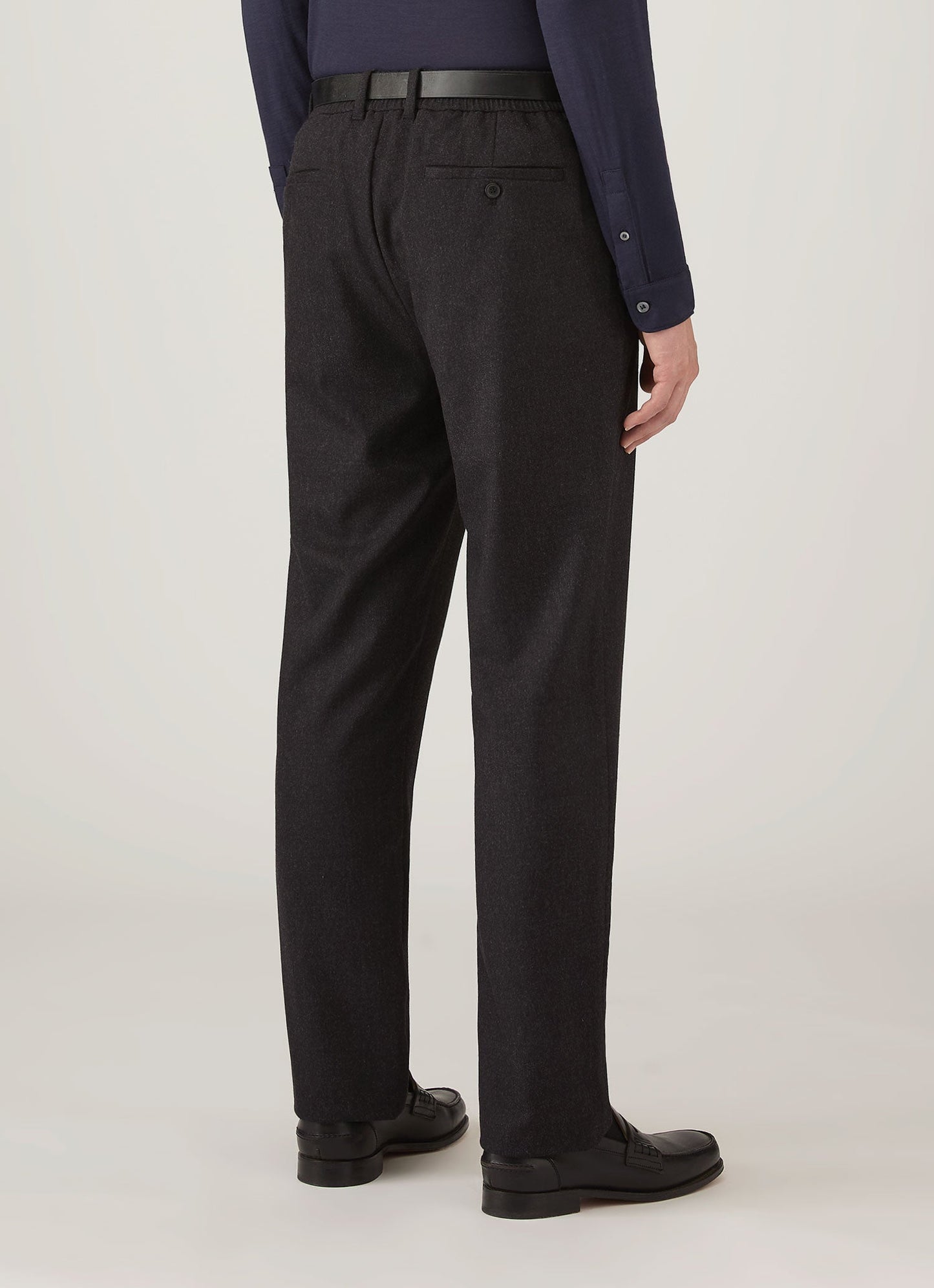 Mens Wool Cashmere Flannel Trouser In Charcoal Melange Mtrs3125 Gyad