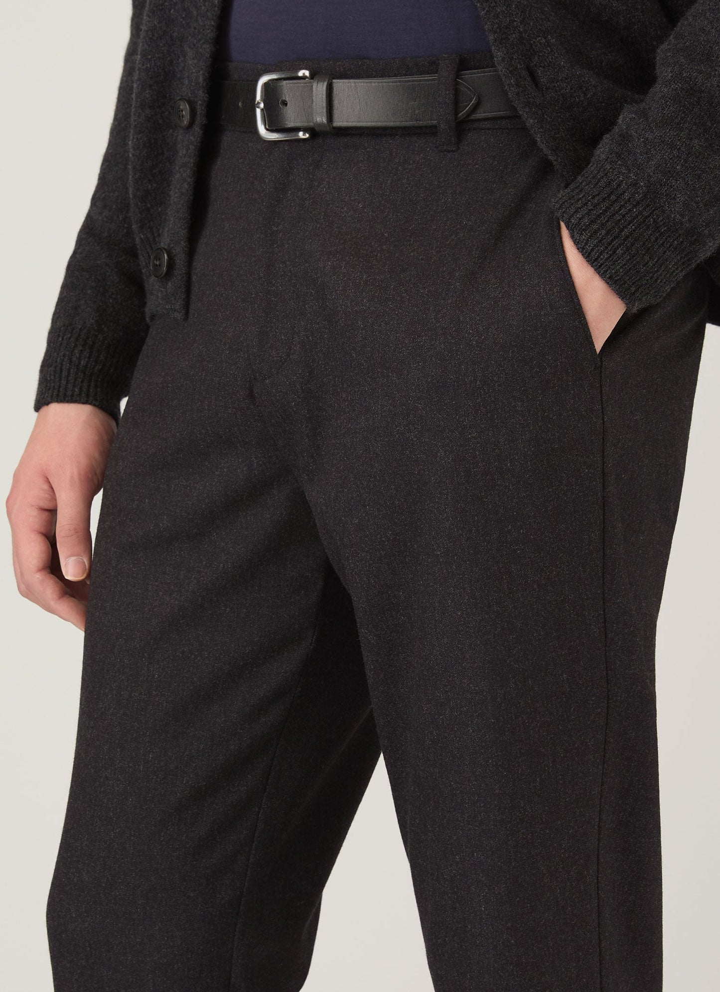 Mens Wool Cashmere Flannel Trouser In Charcoal Melange Mtrs3125 Gyad