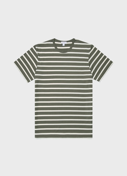 Mens Classic Tshirt In Khaki Ecru Breton Stripe Mtsh0001Brs Stlm