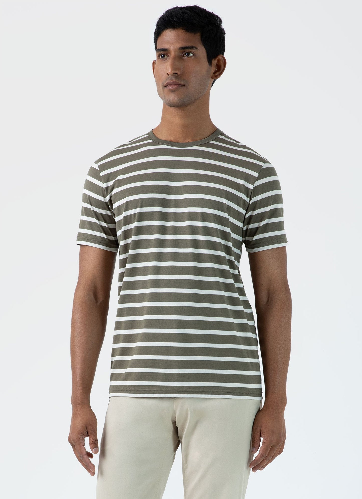 Mens Classic Tshirt In Khaki Ecru Breton Stripe Mtsh0001Brs Stlm