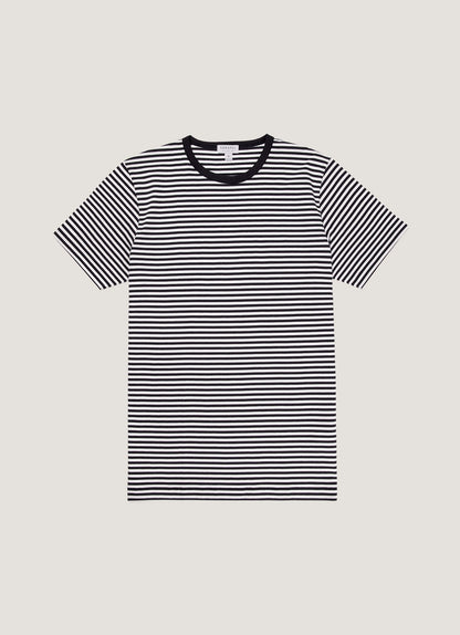 Mens Long Staple Cotton T Shirt English Stripe Navy White Jmtsh0001Es Staa