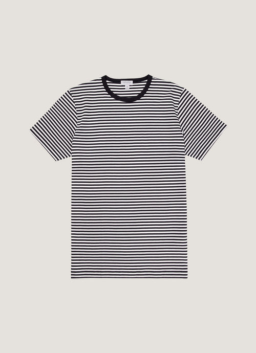 Mens Long Staple Cotton T Shirt English Stripe Navy White Jmtsh0001Es Staa