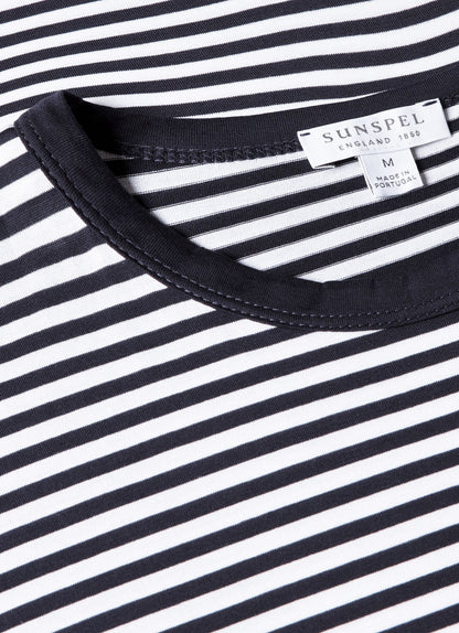 Mens Long Staple Cotton T Shirt English Stripe Navy White Jmtsh0001Es Staa
