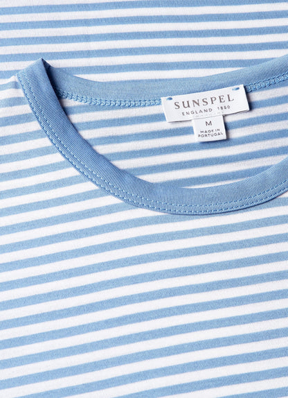 Mens Classic Tshirt In White Azure Blue English Stripe Mtsh0001Es Stoe