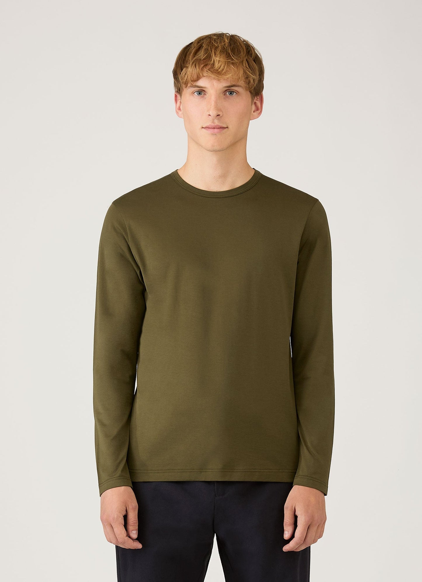 Mens Long Sleeve Classic Tshirt In Deep Olive Mtsh0003 Gniz