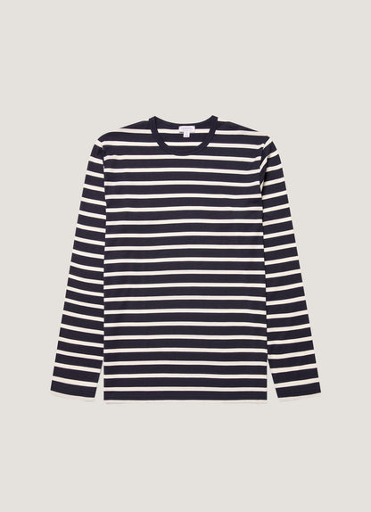 Mens Long Sleeve Classic Tshirt In Navy Ecru Breton Stripe Mtsh0003Brs Stdz
