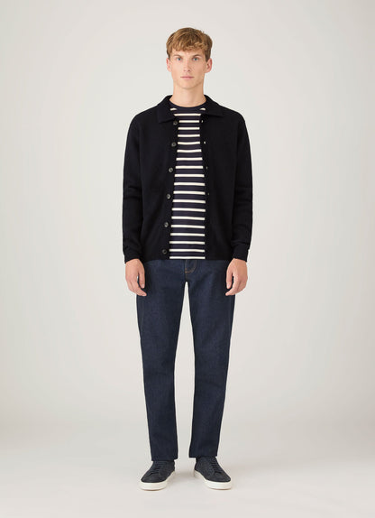 Mens Long Sleeve Classic Tshirt In Navy Ecru Breton Stripe Mtsh0003Brs Stdz