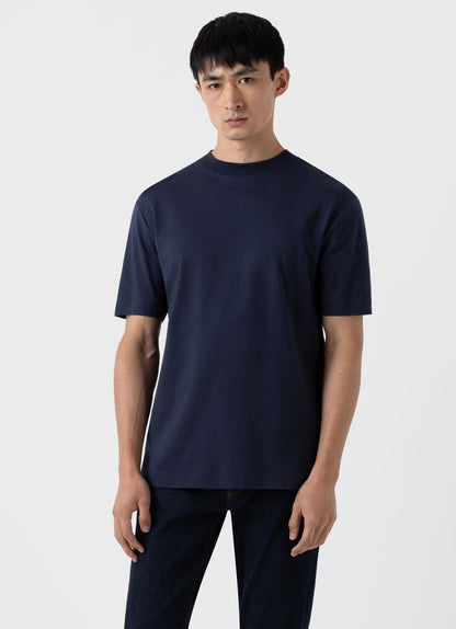 Mens Mock Turtle Tshirt Brushed Cotton Navy Mtsh0049