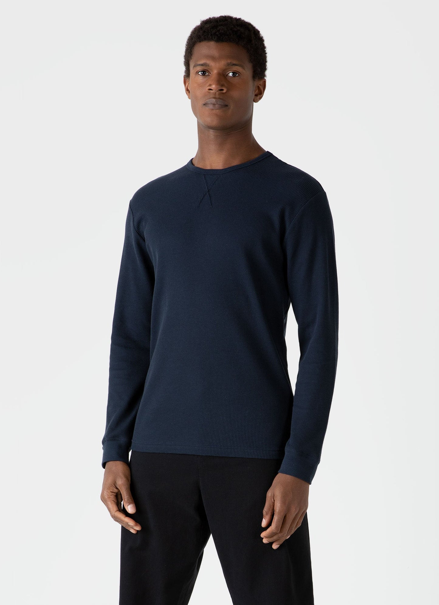 Mens Long Sleeve Waffle Tshirt In Navy Mtsh0161 Buaa