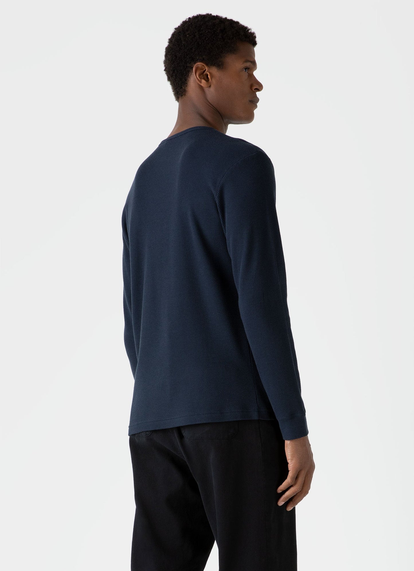 Mens Long Sleeve Waffle Tshirt In Navy Mtsh0161 Buaa